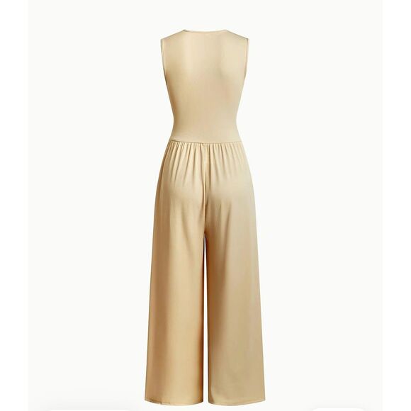 Women’s Ribbed V-Neck Sleeveless Wide-Leg Jumpsuit – (Size XL) - Picture 2 of 5